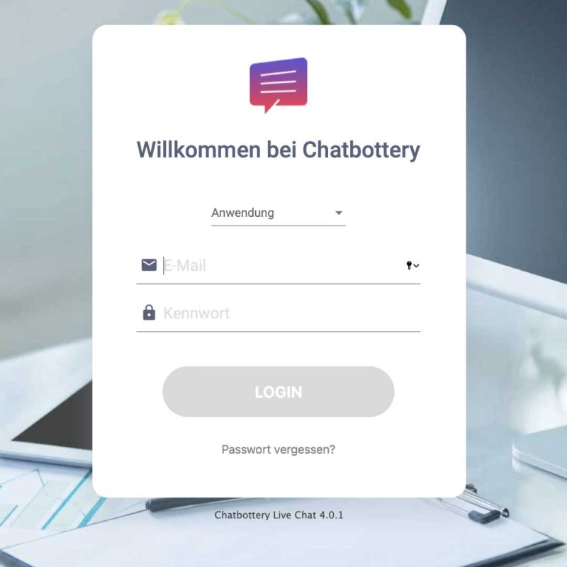 Livechat Chatbottery Login Screen